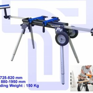 Folding Rolling Miter Saw Stand with Quick Release Mounting Brackets, Rollers and End Stops, Heavy Duty with Steel Frame, Clamping Tool Mounts, Universal Compatible for 10” Saw