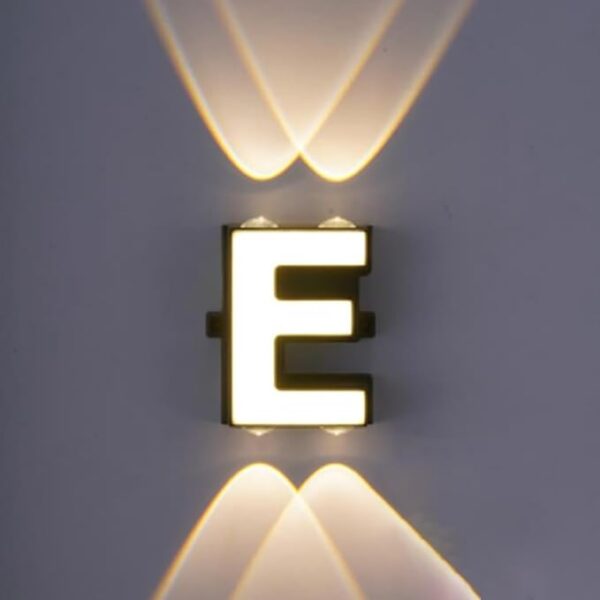 LED Alphabet Wall Lamp Letter Sign Wall Light Black Outside Indoor Decorative Light Letter E