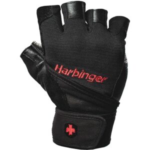 Harbinger Pro WristWrap Vented Cushioned Leather Palm Weightlifting Gloves, Pair, Small Medium