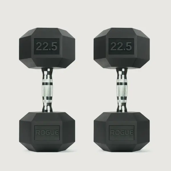 22.5LB ROGUE RUBBER HEX DUMBBELL - PAIR