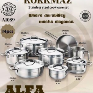 Korkmaz A1089 Alfa Grande 14pcs Stainless Steel Cookware Set