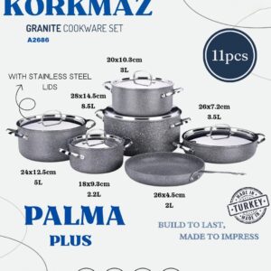 Korkmaz A2686 Palma Plus 11pcs Granite Cookware Set
