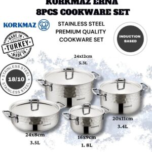 Korkmaz Erna 8pcs Stainless Steel Cookware Set