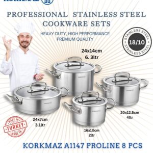 Korkmaz A1147 Proline 8pcs Stainless Steel Cookware Set