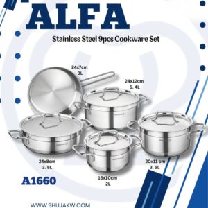 Korkmaz A1660 Alfa 9pcs Stainless Steel Cookware Set