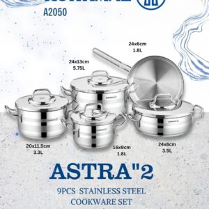 Korkmaz A2050 Astra2 9pcs Stainless Steel Cookware Set