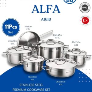 Korkmaz A1610 Alfa 11pcs Stainless Steel Cookware Set
