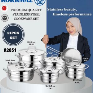 Korkmaz A2051 11pcs Stainless Steel Cookware Set