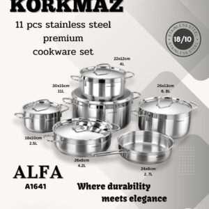 Korkmaz A1641 Alfa 11pcs Stainless Steel Cookware Set