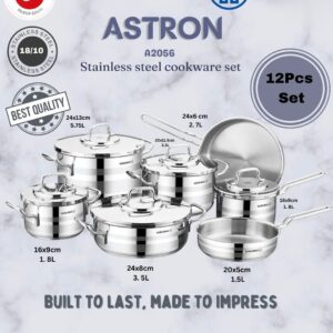 Korkmaz A2056 Astron 12pcs Stainless Steel Cookware Set