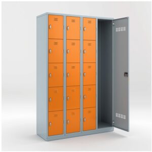 16 Door Metal Locker - Gray / Orange