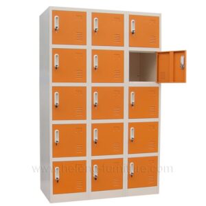 15 Door Sports Metal Locker - Gray / Orange