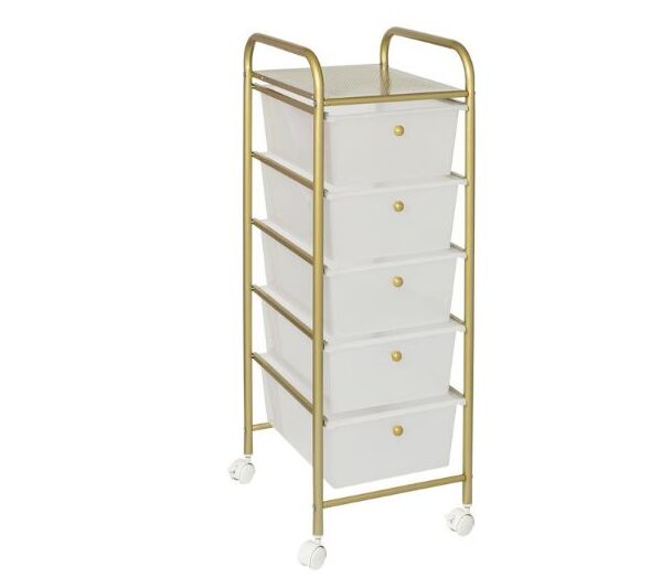 Honey-Can-Do Plastic 5-Drawer Rolling Storage Cart Clear/Gold