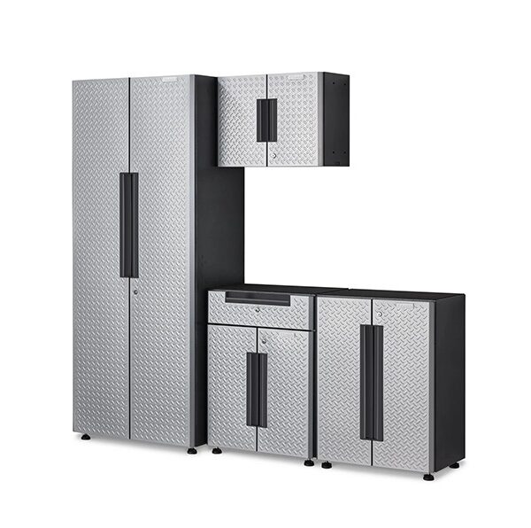 Heavy Duty 200cm Metal Workstation with Chequered Door - Gray