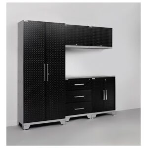 Heavy Duty 200cm Metal Workstation with Chequered Door - Black