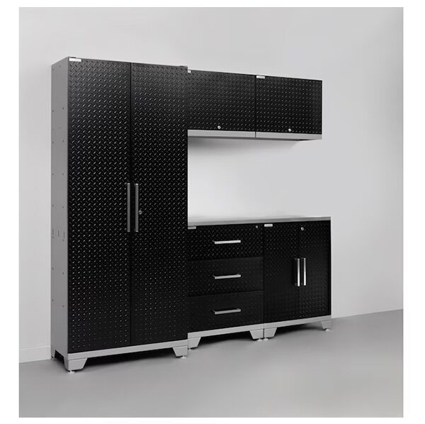 Heavy Duty 200cm Metal Workstation with Chequered Door - Black