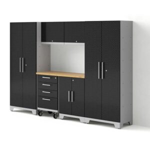Heavy Duty 280cm Metal Workstation with Chequered Door - Black