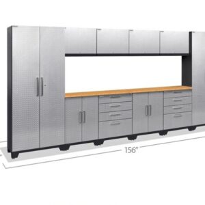 Heavy Duty 400cm Metal Workstation with Chequered Door - Gray