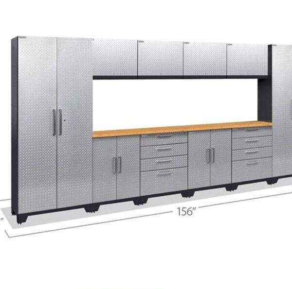 Heavy Duty 400cm Metal Workstation with Chequered Door - Gray