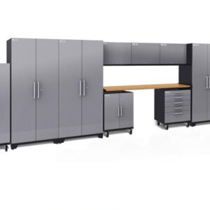 Heavy Duty 600cm Metal Workstation with Chequered Door - Gray