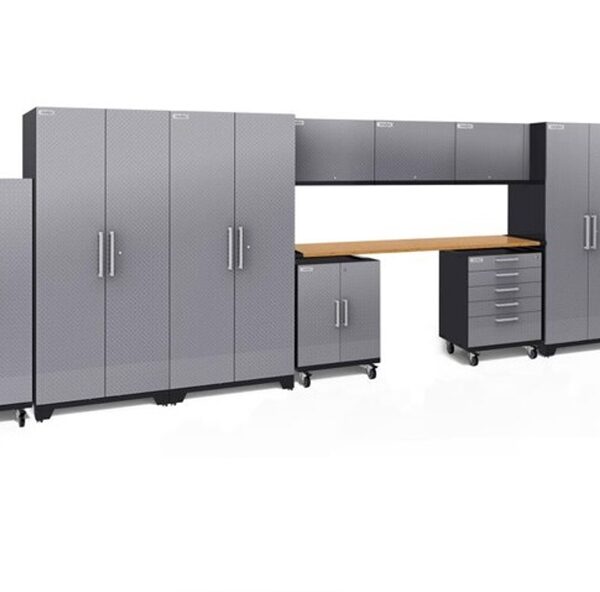 Heavy Duty 600cm Metal Workstation with Chequered Door - Gray