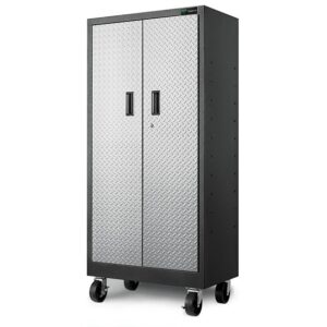 Heavy Duty 90cm Warehouse Cabinet with Chequered Door & Wheels - Black/Gray