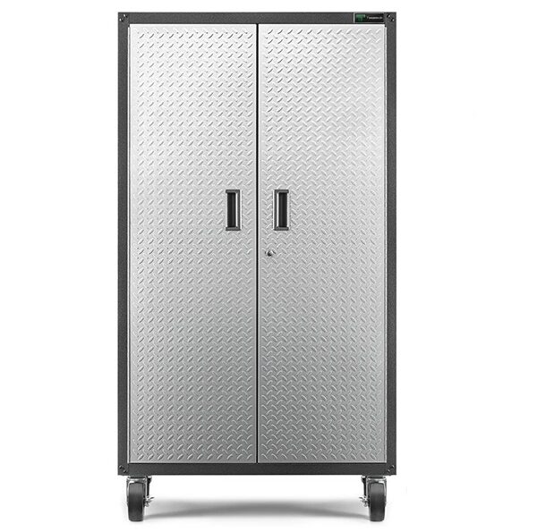 Heavy Duty 100cm Warehouse Cabinet with Chequered Door & Wheels - Black/Gray