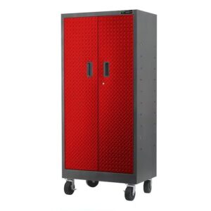 Heavy Duty 100cm Warehouse Cabinet with Chequered Door & Wheels - Black/Red