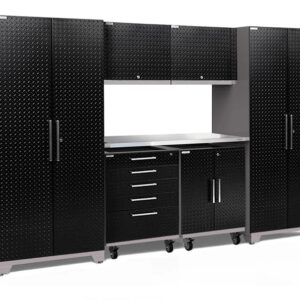 Heavy Duty 280cm Metal Workstation with Chequered Door - Black