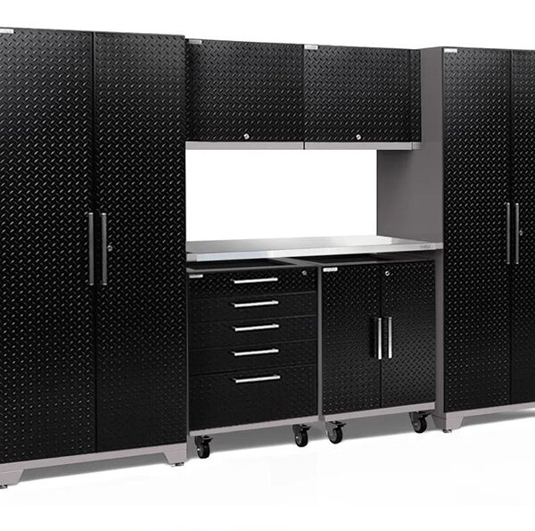 Heavy Duty 280cm Metal Workstation with Chequered Door - Black