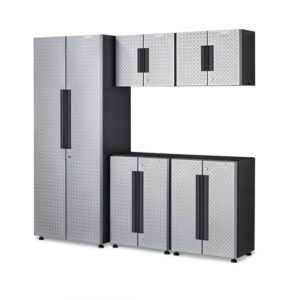 Heavy Duty 200cm Metal Workstation with Chequered Door - Gray