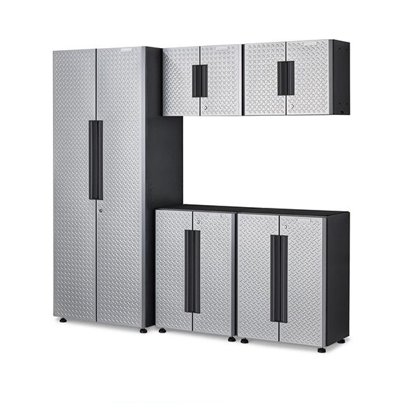 Heavy Duty 200cm Metal Workstation with Chequered Door - Gray