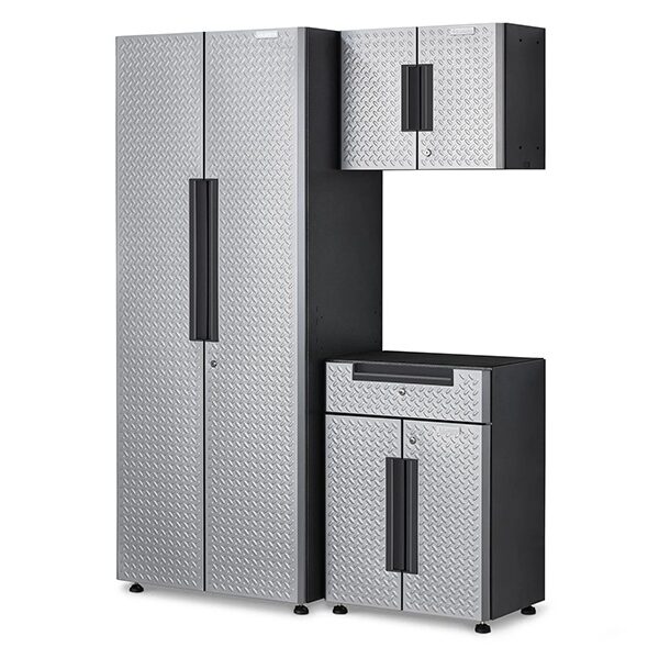 Heavy Duty 140cm Metal Workstation with Chequered Door - Gray