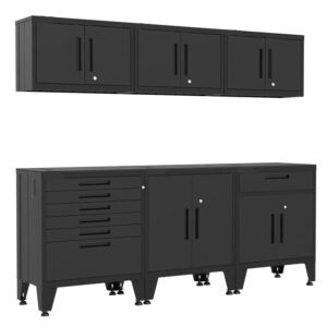 6pcs 210cm Garage Cabinet Assembly - Black