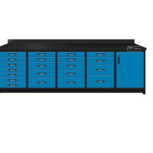 Heavy Duty 200cm Custom Metal Workbench with 21 Drawers - Blue