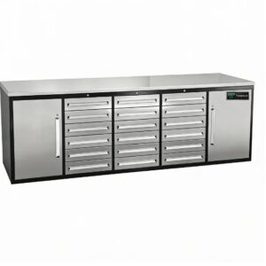Heavy Duty 280cm Custom Metal Workbench with 18 Drawers & Cabinets - Grey