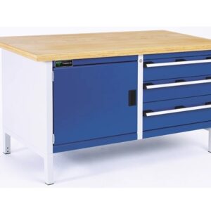 Heavy Duty 180cm Custom Workbench with 3 Drawers & Cabinet - Blue / Gray