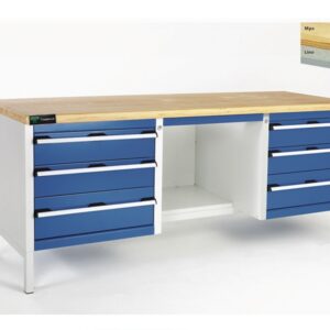 Heavy Duty 210cm Custom Workbench with 6 Drawers & Cabinet - Blue / Gray