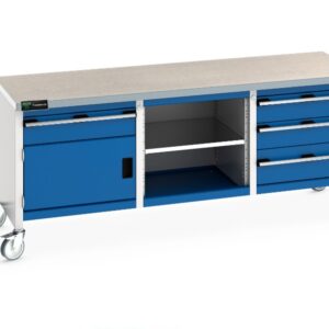 Heavy Duty 210cm Custom Workbench with 4 Drawers & Cabinet - Blue / Gray