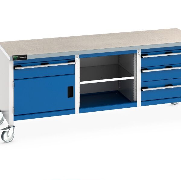 Heavy Duty 210cm Custom Workbench with 4 Drawers & Cabinet - Blue / Gray