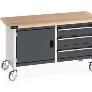 Heavy Duty 150cm Custom Workbench with 3 Drawers & Cabinet - Black / Gray