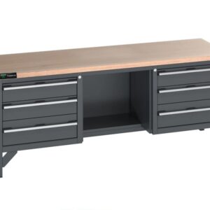 Heavy Duty 210cm Custom Workbench with 6 Drawers & Cabinet - Black / Gray