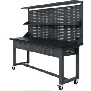 Heavy Duty 210cm Custom Workbench with Pegboard & Drawers - Black