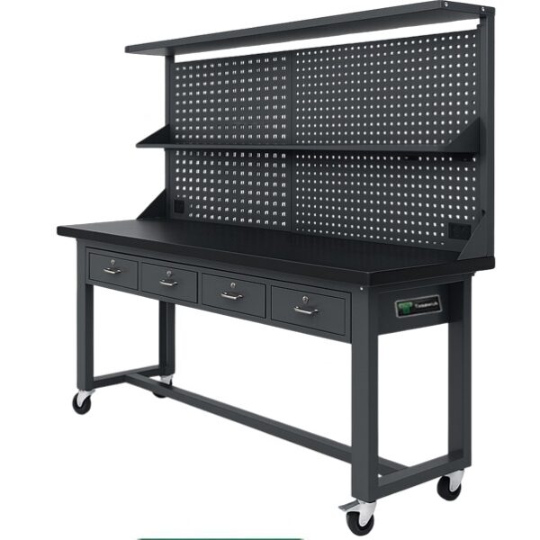 Heavy Duty 210cm Custom Workbench with Pegboard & Drawers - Black