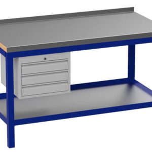 Super Heavy Duty 120cm Custom Workbench with Stainless Steel Top & 3 Drawers - Blue
