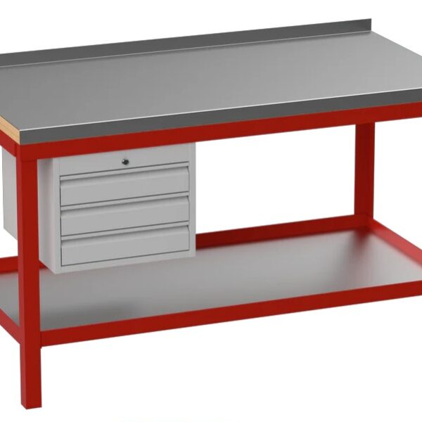 Super Heavy Duty 120cm Custom Workbench with Stainless Steel Top & 3 Drawers - Red