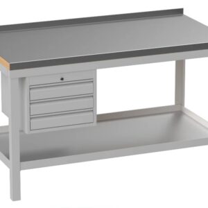 Super Heavy Duty 150cm Custom Workbench with Stainless Steel Top & 3 Drawers - Grey