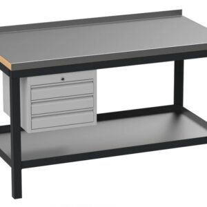 Super Heavy Duty 150cm Custom Workbench with Stainless Steel Top & 3 Drawers - Black