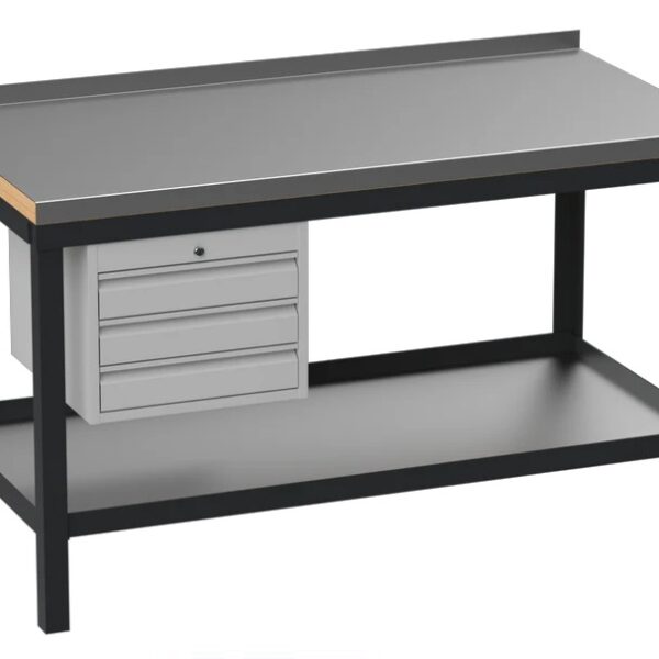 Super Heavy Duty 150cm Custom Workbench with Stainless Steel Top & 3 Drawers - Black