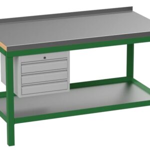 Super Heavy Duty 200cm Custom Workbench with Stainless Steel Top & 3 Drawers - Green